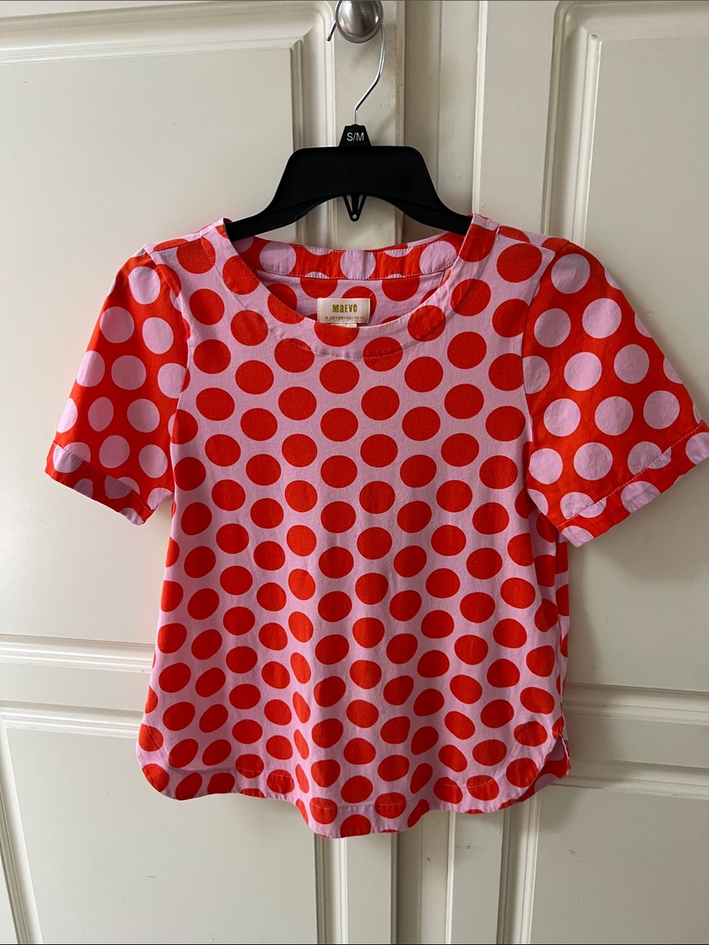 Maeve Pink Tee with Red Polka Dots